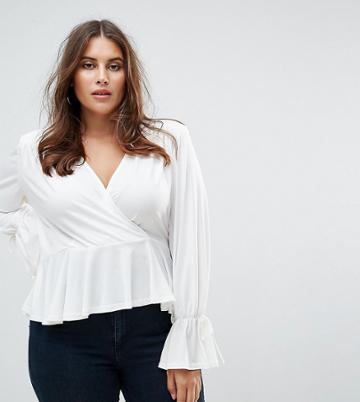 John Zack Plus Wrap Front Blouse - Cream