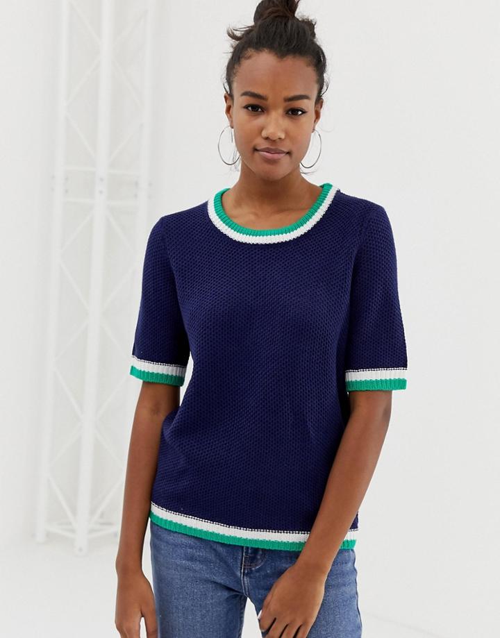 Brave Soul Cute Knitted T Shirt With Tipping Detail - Navy