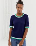 Brave Soul Cute Knitted T Shirt With Tipping Detail - Navy