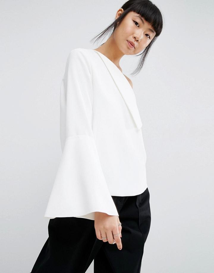 Asos White Foldover Detail Tunic Top And Bell Sleeve - White