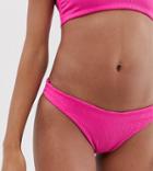 Prettylittlething Crinkle Bikini Bottom In Hot Pink - Pink