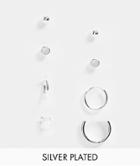 Asos Design 4 Pack Hoop And Stud Earring Set In Real Silver Plates