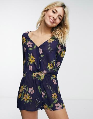 En Cr Me Relaxed Romper In Navy Floral-blues