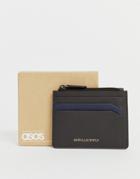 Asos Design Leather Cardholder With Zip In Brown