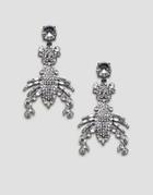Asos Design Earrings In Crystal Lobster Design In Gunmetal - Silver