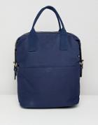 Asos Design Zip Over Canvas Backpack With Double Handle - Navy