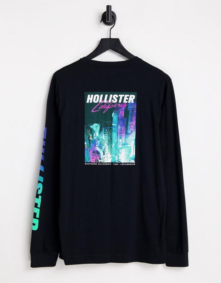 Hollister Long Sleeve T-shirt In Black With Backprint
