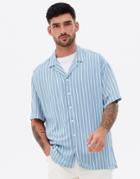 New Look Short Sleeve Oversized Striped Shirt In Mid Blue-white