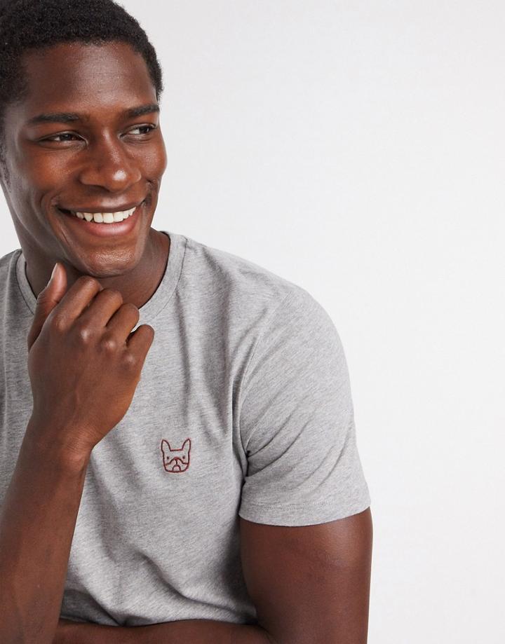 Jack & Jones Essentials Slim Fit Dog Logo Organic Cotton T-shirt In Light Gray-grey