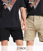 Only & Sons 2 Pack Cargo Shorts In Black And Beige-multi