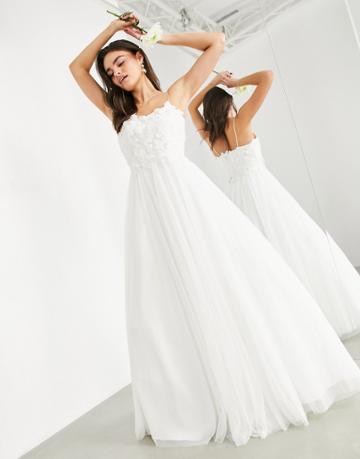 Asos Edition Wedding Dress With 3d Embroidered Bodice-white