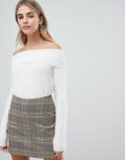 Fashion Union Off Shoulder Sweater In Eyelash Yarn - White