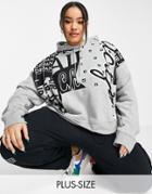 Nike Jordan Plus Core Essentials All Over Print Fleece Hoodie In Gray Heather/black