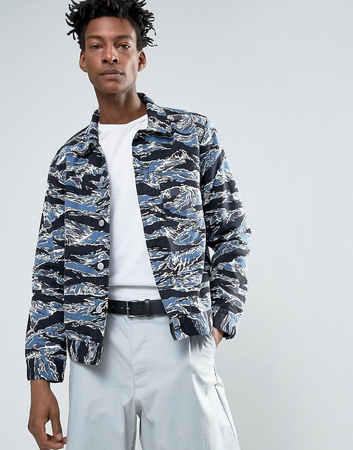Weekday Core Denim Jacket Tiger Camo - Blue