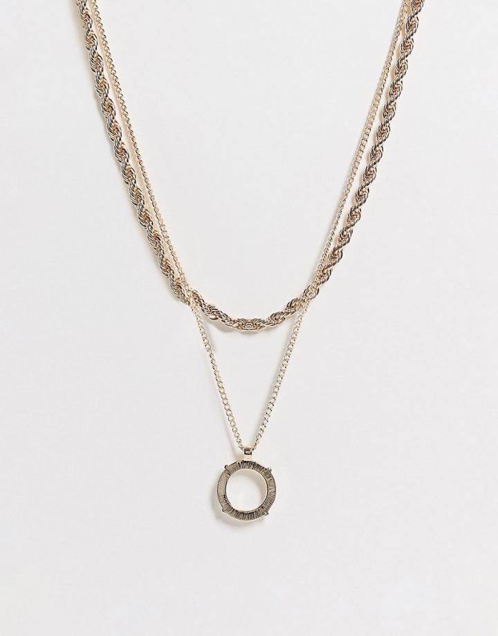 Topshop Multirow Chain Necklace With Open Circle Pendant In Gold