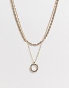 Topshop Multirow Chain Necklace With Open Circle Pendant In Gold