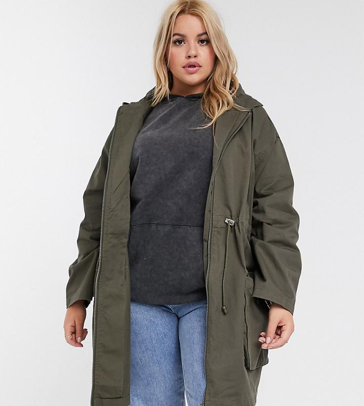 Asos Design Curve Lightweight Parka In Khaki-green