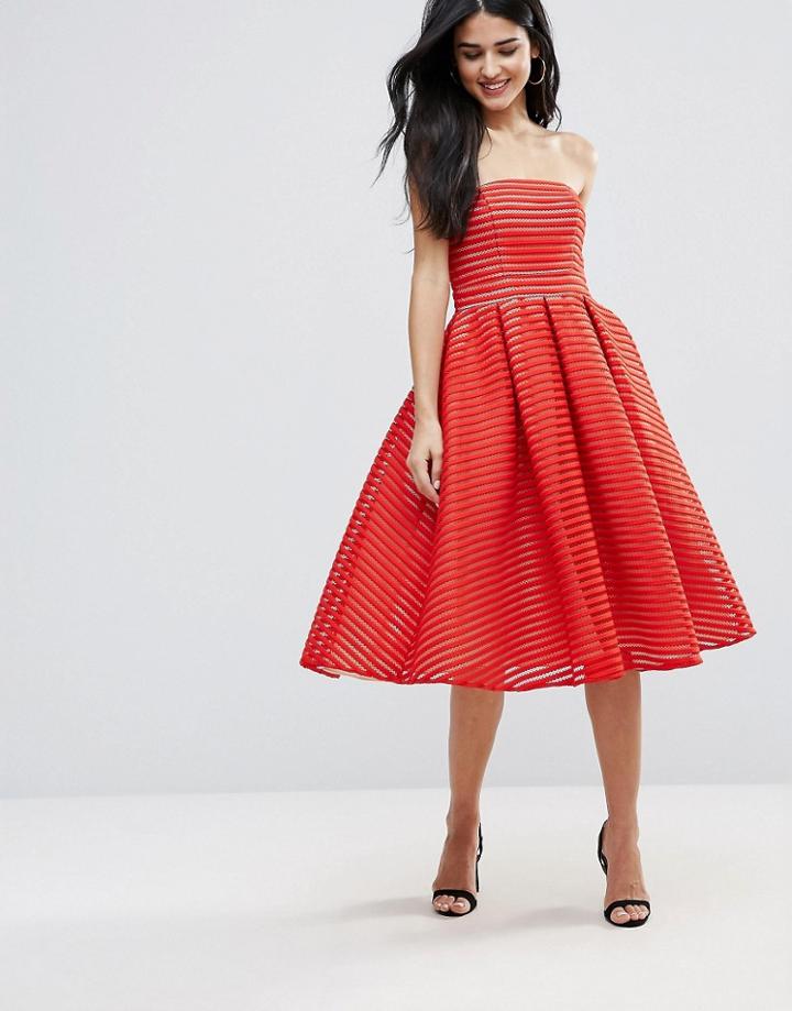 Forever Unique Strapless Midi Skater Dress - Red