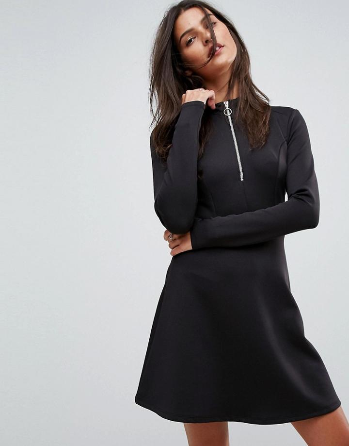 Asos Scuba Track Dress With Zip Detail - Black