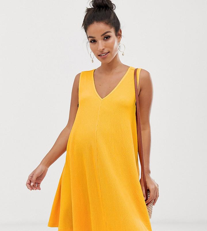 Asos Design Maternity Exclusive Trapeze Swing V Neck Mini Dress-yellow