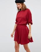 Lavand Tie Waist Skater Dress - Red