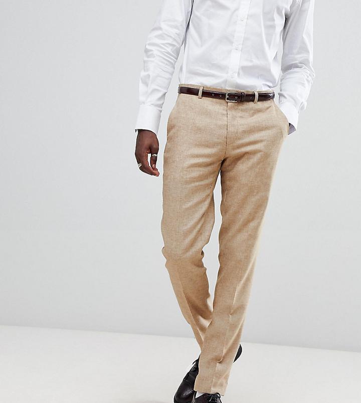 Heart & Dagger Skinny Suit Pants In Linen - Tan