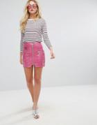 Asos Premium Vinyl Mini Skirt With Zip And D Ring Detail - Pink