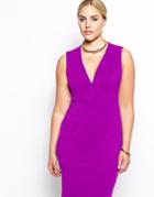 Asos Curve Exclusive Bodycon Dress In Rib With Deep Plunge Neckline - Black