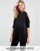 Asos Maternity Petite Top With Cold Shoulder And High Neck - Black