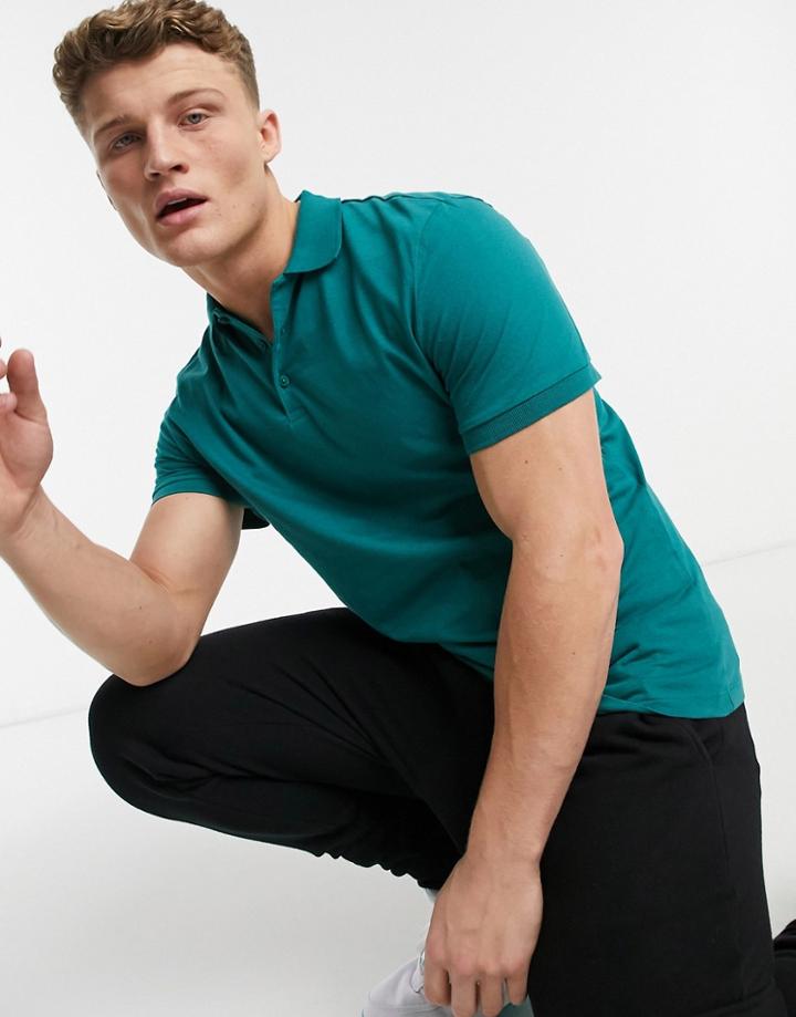 Asos Design Organic Polo In Teal-green