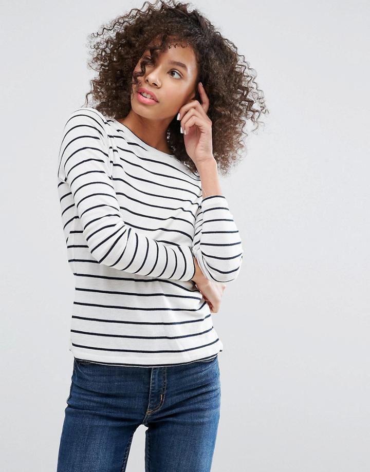 Monki Stripe Long Sleeve T-shirt - White