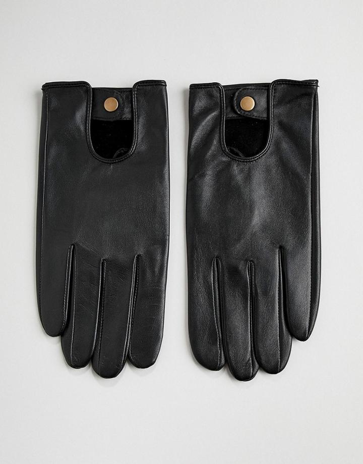 Asos Leather Driving Gloves In Black