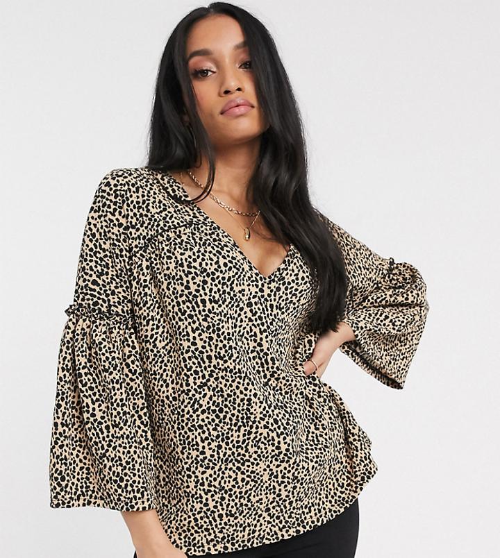 River Island Petite V-neck Leopard Print Smock Top In Brown