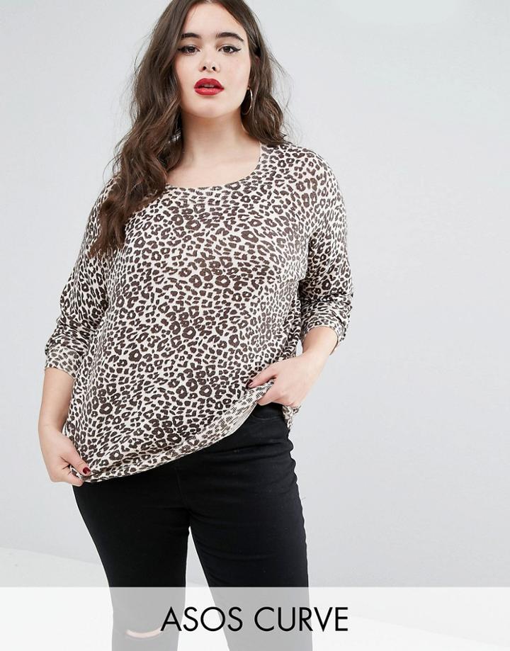 Asos Curve Soft Sweater In Leopard Print - Multi