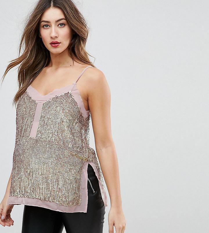 Asos Maternity Tall Sequin Cami Top With Sheer Insert - Copper