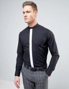 Selected Homme Slim Grandad Shirt With Contrast Placket - Black