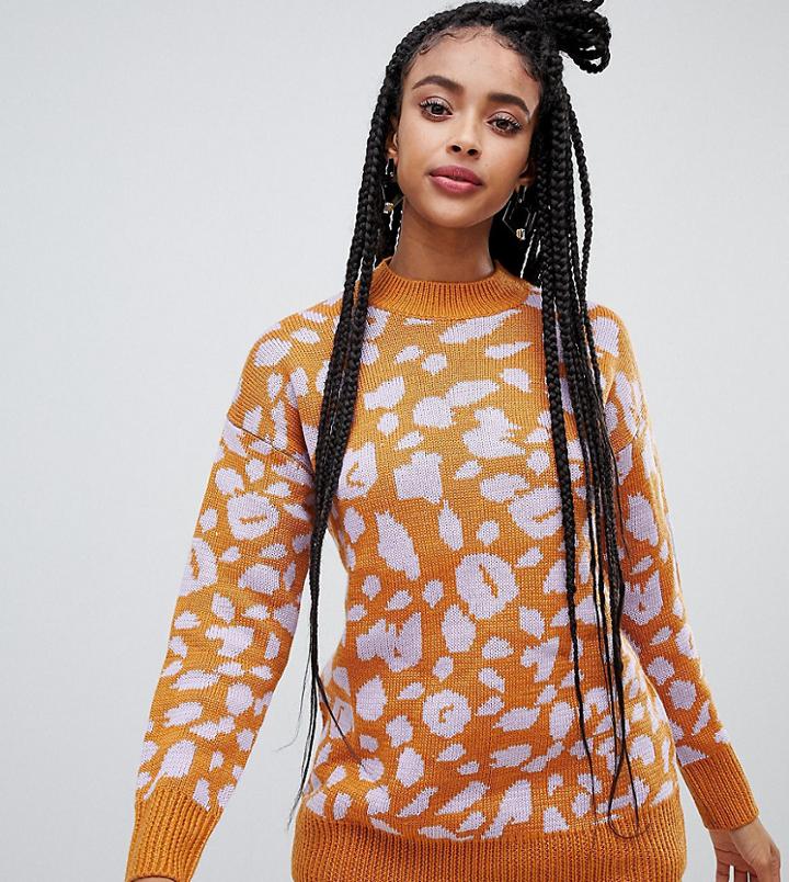 Monki Oversized Leopard Print Crew Neck Sweater In Purple And Orange - Purple