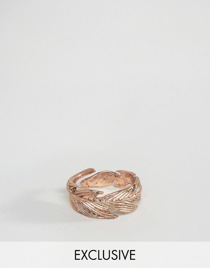 Icon Brand Feather Ring In Rose Gold - Gold