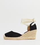 London Rebel Wide Fit Espadrille Wedges With Ankle Tie - Black