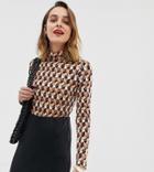 River Island High Neck Top In Geo Print - Brown