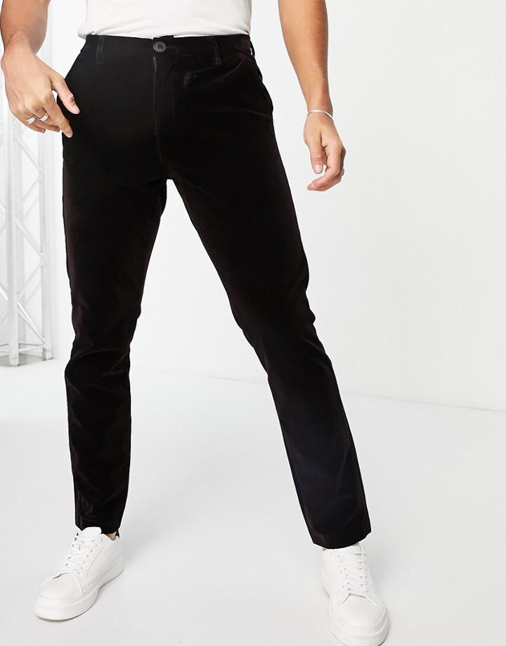 French Connection Velvet Slim Fit Pants-red