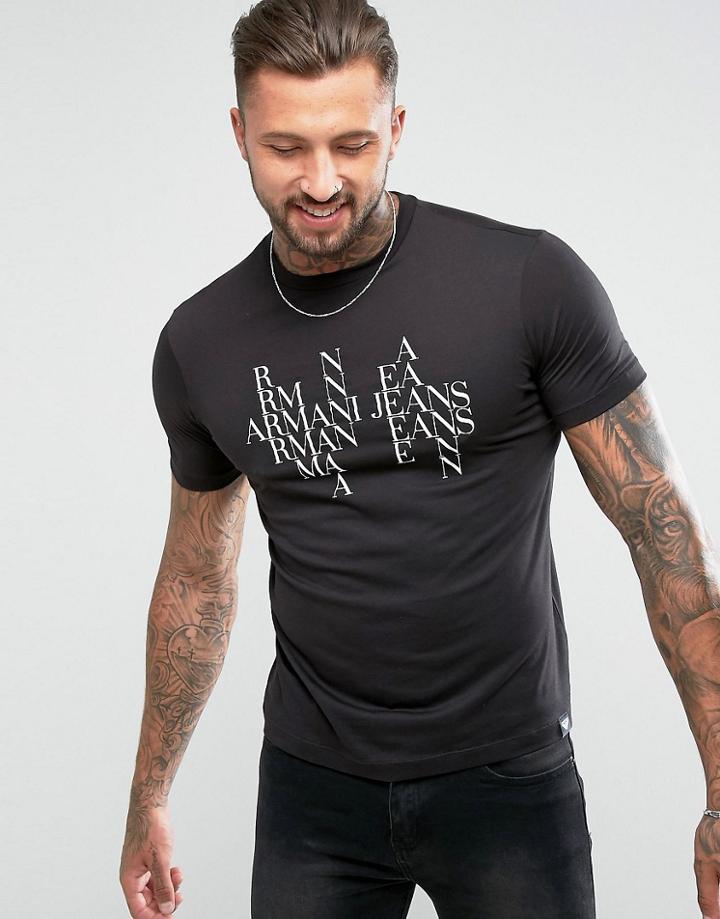 Armani Jeans Crew Neck Large Text T-shirt Black - Black