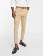 Asos Design Wedding Super Skinny Wool Mix Twill Suit Pants In Camel-neutral