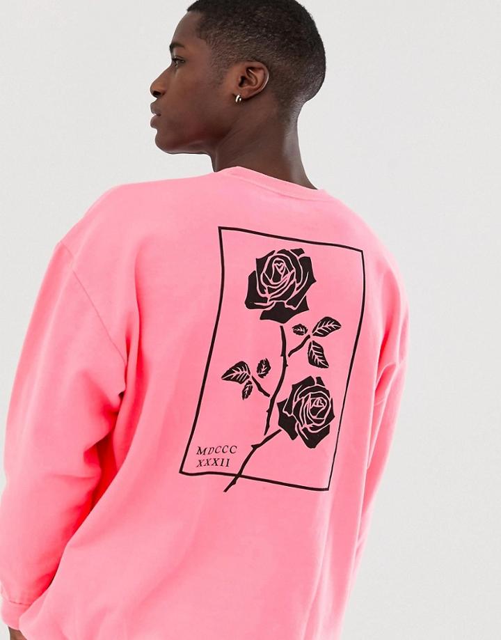 Bolongaro Trevor Neon Rose Back Print Sweatshirt-pink