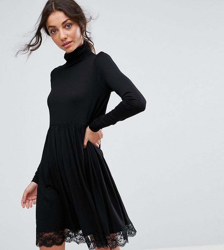 Asos Tall Turtleneck Skater Dress With Lace Hem