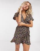 Only Mini Dress With Ruched Front In Floral Print-multi