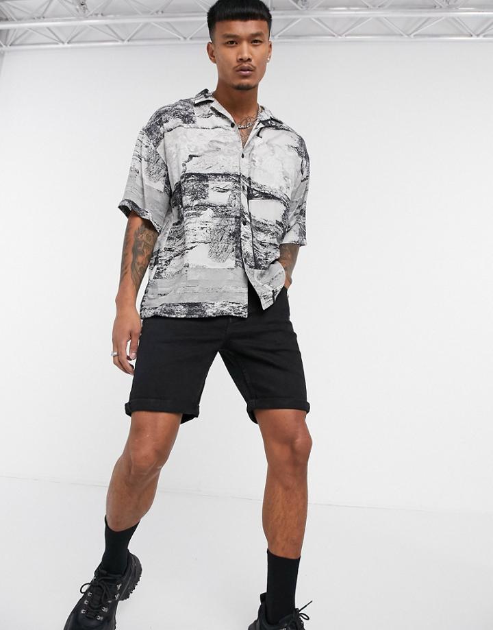 Pull & Bear Water Color Printed Shirt In Beige-neutral