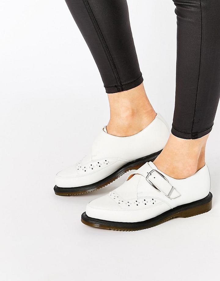 Dr Martens Rousden Pointed Toe Monk Strap Flat Shoes - White