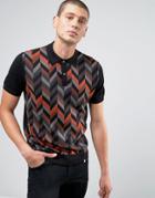 Pretty Green Knitted Polo With Pattern Front In Slim Fit Black - Black