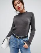 Vila High Neck Knitted Rib Sweater - Green